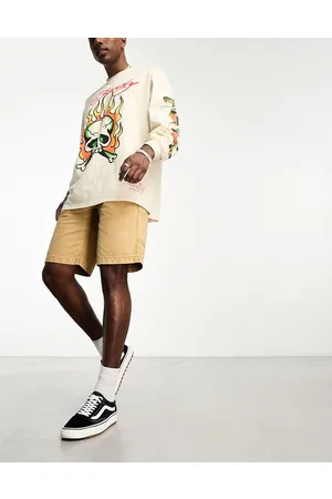 COLLUSION Longline vintage denim cargo shorts in tan