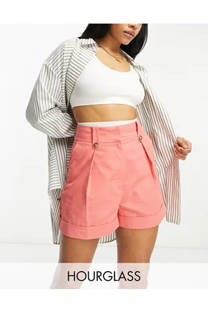 ASOS Hourglass mom short with waist tabs with linen in coral