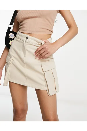 Miss Selfridge Cargo pocket denim mini skirt in stone