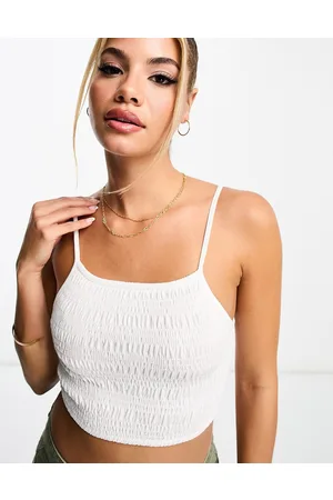Pull&Bear Shirred strappy crop top in