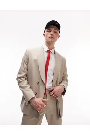 Topman Modern fit shawl collar wrap suit jacket in stone