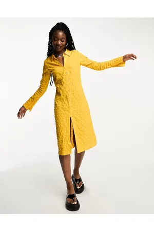 Weekday Smock textured shirt midi dress in