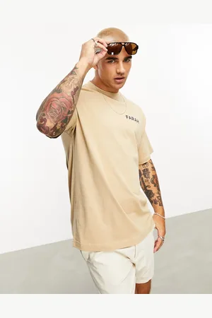 Farah Trevor geo floral back print relaxed fit t-shirt in light beige