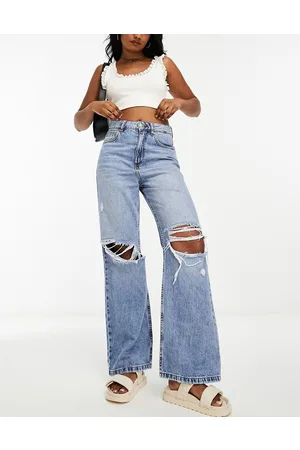 Miss Selfridge Baggy knee ripped jean in mid wash