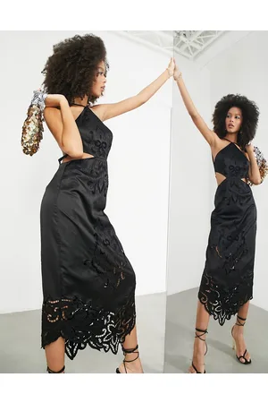 ASOS Cutwork halter satin midi dress in