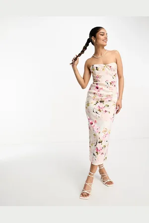 True Violet Corset bandeau midaxi dress in soft floral