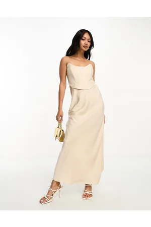 ASOS Bandeau contrast fabric slip maxi dress with corset detail in