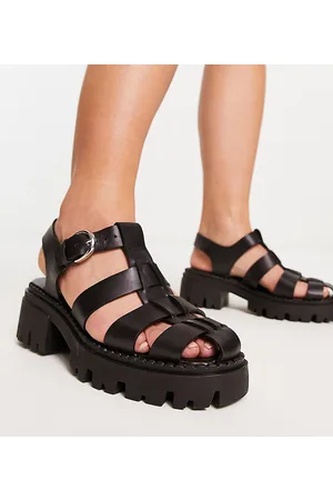 ASOS Wide Fit Minnow leather fisherman flat shoes in