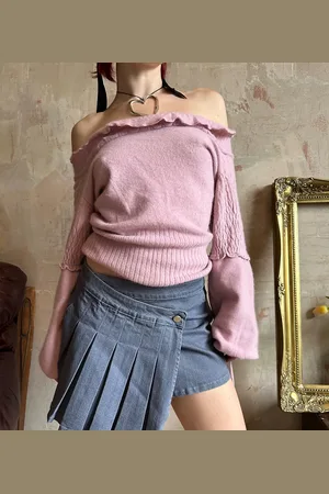 Labelrail X Lara Adkins asymmetric pleated low rise denim mini skirt in