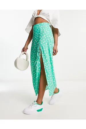 ASOS Bow detail midi skirt with thigh split in ditsy floral