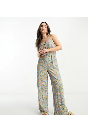 Miss Selfridge Petite strappy wide leg jumpsuit in ditsy