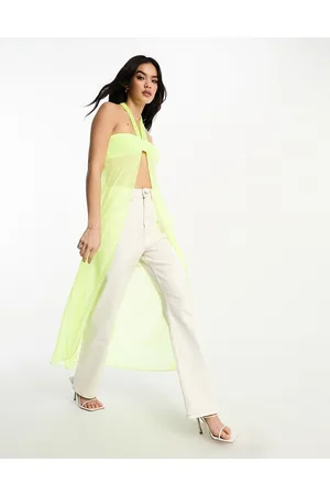 Annorlunda Halter neck open front longline top in yellow
