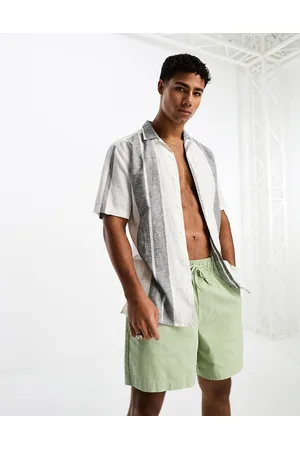 Only & Sons Revere collar linen mix shirt in navy stripe