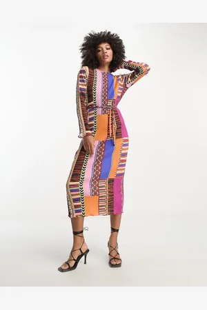 Never Fully Dressed Tie waist plisse midaxi dress in contrast print