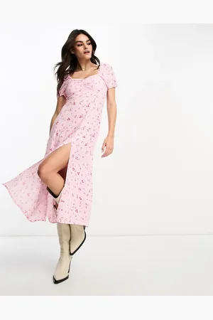 & OTHER STORIES Puff sleeve midi dress in with split in floral
