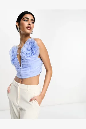 ASOS Occasion corset top with corsage shoulder detail in pale