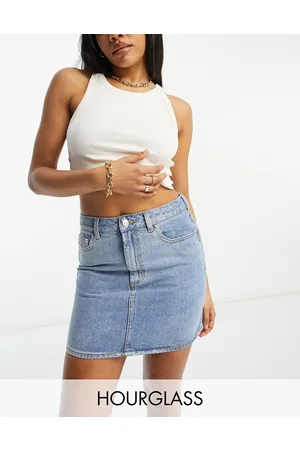 ASOS Hourglass denim high waist mini skirt in midwash