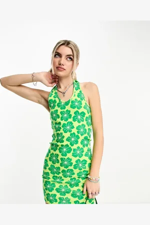 ONLY Exclusive halterneck mini dress in pale floral
