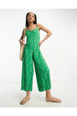 ASOS Strappy culotte jumpsuit in green floral print