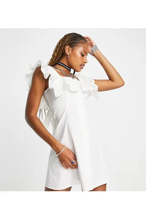 Reclaimed Button front dress with broderie ruffle collar in