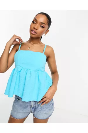 Monki Strappy square neck smock sun top in light