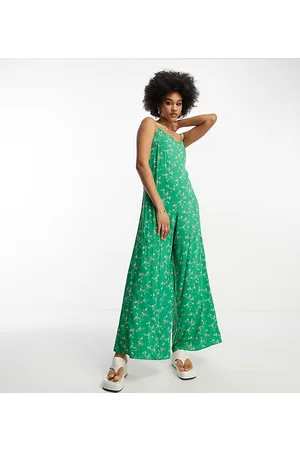 ASOS ASOS DESIGN Tall strappy culotte jumpsuit in green floral print