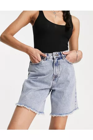 Miss Selfridge Long line denim short in acid wash