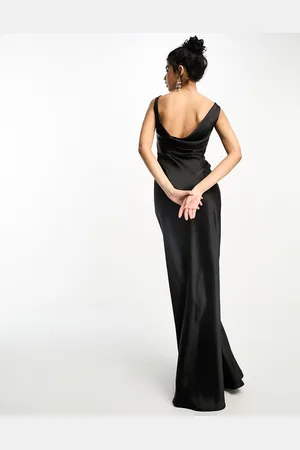 Six Stories Bridesmaids cowl back satin maxi dress in