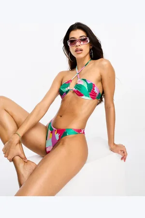 ASOS Mix and match multiway bandeau tie front bikini top in bold abstract print