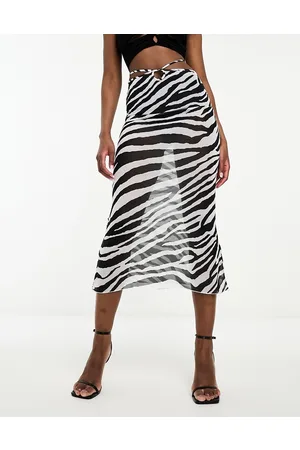ASOS Mesh fishtail maxi skirt with tie waist in mono animal