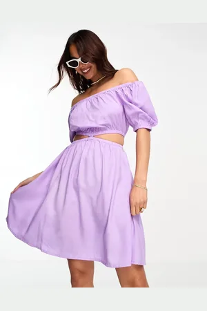 Esmée Esmee Exclusive beach cut out mini summer dress with shirred bodice in lilac