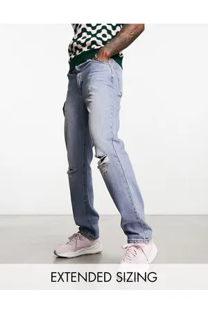 ASOS Straight leg jeans with busted knee in mid wash