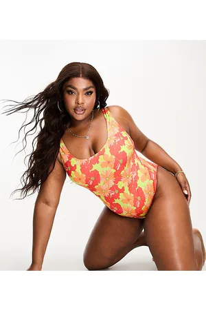 ASOS Curve scoop neck swimsuit in retro floral print