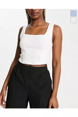 Miss Selfridge Sleevless corset seamed top 2 pack in blue and white