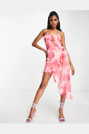 Miss Selfridge Chiffon asymmetrical hem mini dress in oversized rose