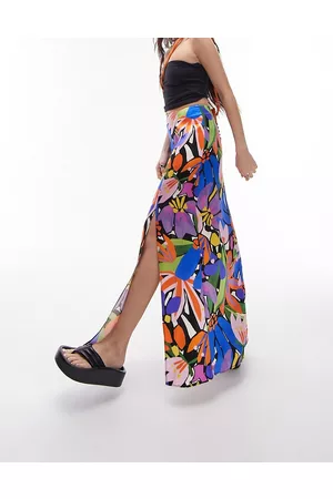 Topshop Printed double split maxi skirt in