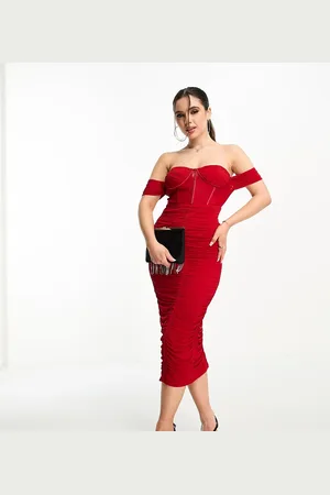Jaded Rose Ruched corset waist sheer midaxi dress in