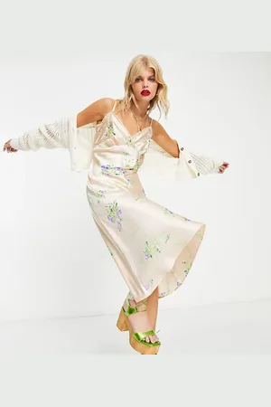Reclaimed Limited Edition satin midi dress with floral embellishment