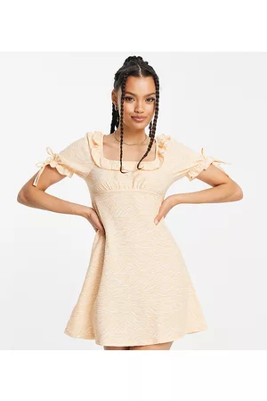 Miss Selfridge Petite milkmaid tie sleeve mini smock dress in zebra print