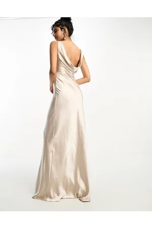 Six Stories Bridesmaids cowl back satin maxi dress in oyster