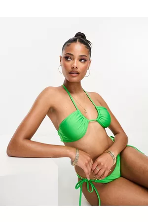 Pieces® Exclusive cross front halter neck bikini top in bright