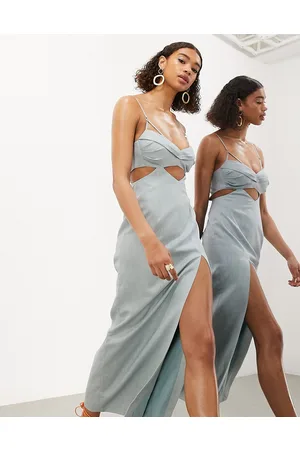 ASOS Strappy turn back midi dress with cut-out in dusky