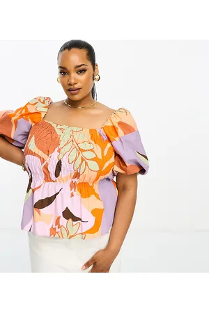 River Island Puff sleeve shirred waist peplum top in floral