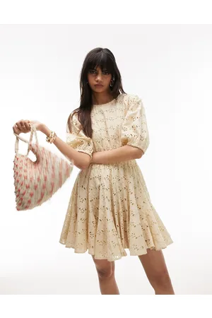 Topshop Broderie godet mini chuck on dress in ivory