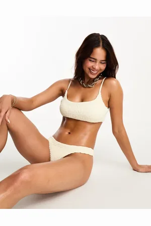 Pieces® Crinkle cami bikini top in cream
