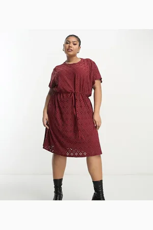 ONLY Drawstring waist mini dress in burgundy