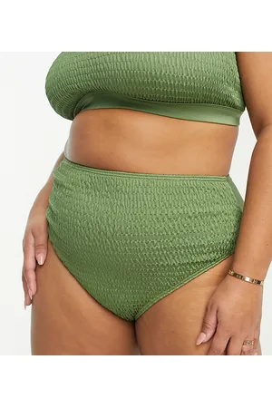 South Beach Exclusive crinkle high waist bikini bottom in khaki