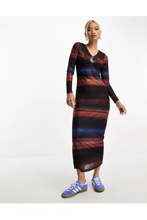 ONLY Keyhole detail mesh maxi dress in ombre stripe