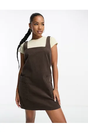 ASOS Cord pinny dress in chocolate