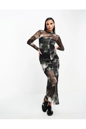 Noisy May Mock neck moon print mesh dress in